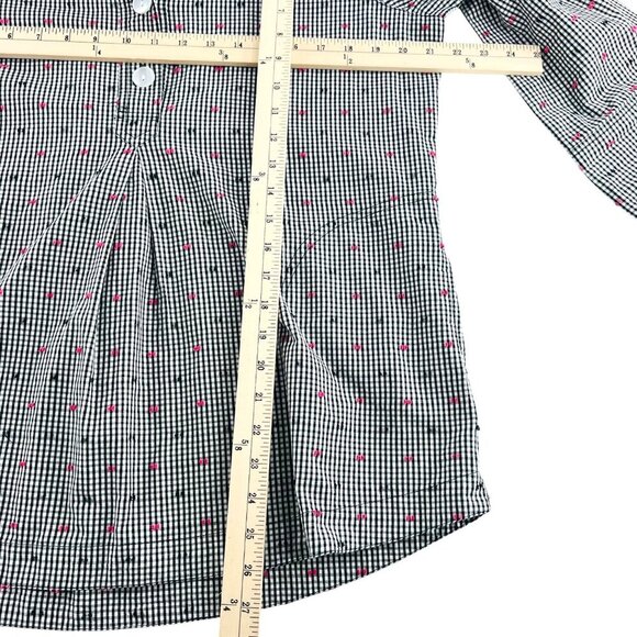 Appleseeds Womens Black & White Checkered Button-Up Blouse With Pink sz Large - Picture 6 of 8